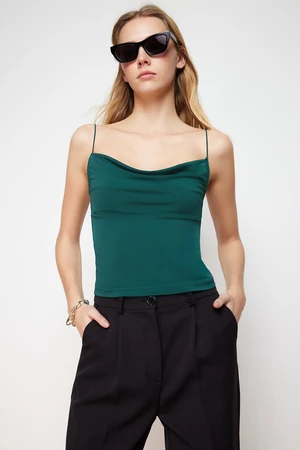 Trendyol Emerald Green Fitted/Slippery Turndown Collar Flexible Knitted Blouse