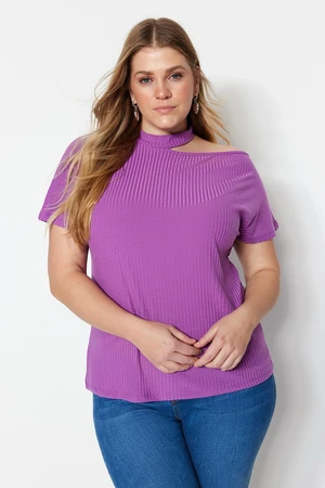 Trendyol Curve Purple Cut-Out Detailed Knitted Blouse