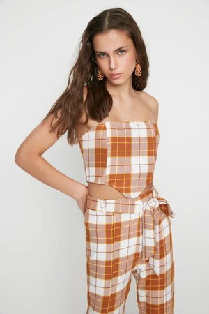 Trendyol Design Camel Plaid Blouse