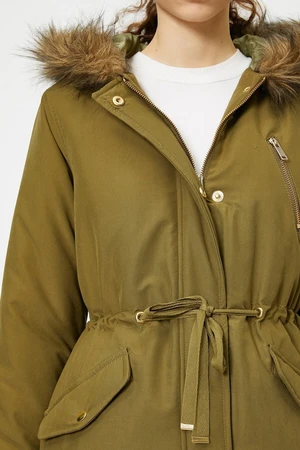 Koton Women's Green Faux Fur Detailed Parka