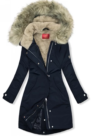 Parka mit Fleece Futter Kapuze dunkelblau