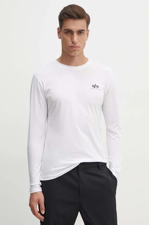 Bavlnené tričko s dlhým rukávom Alpha Industries Basic 198517.09-white, biela farba, s potlačou