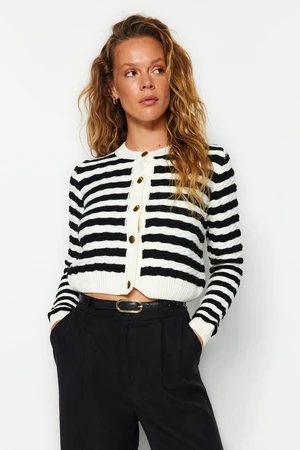 Trendyol Ecru Crop Striped Knitwear Cardigan