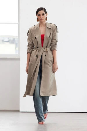 Trendyol Limited Edition Beige Belted Regular Long Trench Coat