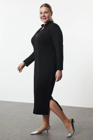 Trendyol Curve Black Maxi Zipper Collar Knitted Sweatshirt Dress