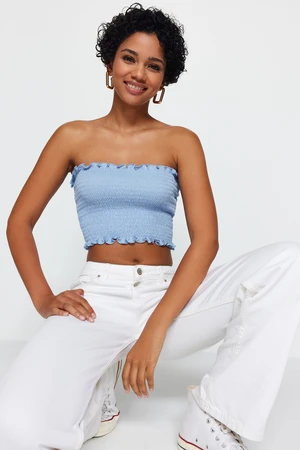 Trendyol Light Blue Strapless Flexible Knitted Blouse