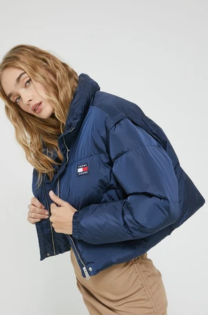 Páperová bunda Tommy Jeans dámska, tmavomodrá farba, zimná, oversize