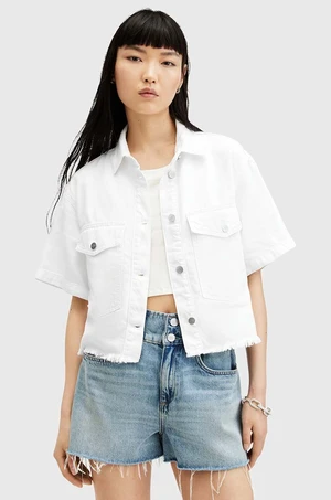 Rifľová bunda AllSaints TOVE SS DENIM SHIRT biela farba, prechodná, W113PA