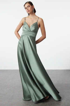 Trendyol Mint A-Line Satin Woven Long Elegant Evening & Graduation Dress