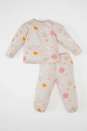 DEFACTO Baby Girl Patterned Combed Cotton Long Sleeve Pajama Set