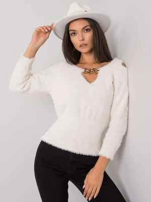 RUE PARIS Ecru Triangle Neck Sweater