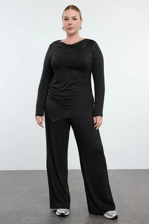 Trendyol Curve Black Premium Boat Neck Knitted Plus Size Bottom Top Set