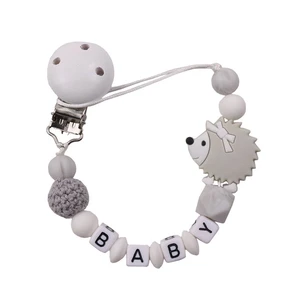 Personalized Name Baby Pacifier Clip Chain Food Grade Hedgehog Silicone Beads Infant Pacifier Holder Nipple Chain Gift