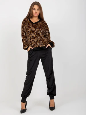 Camel and black velour set with trousers from RUE PARIS