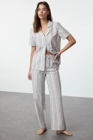 Trendyol Gray Striped Cotton Woven Pajama Set