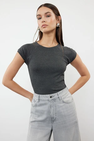 Trendyol Gray Moon Sleeve Fitted Stretchy Knitted Blouse