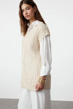 Trendyol Beige Openwork/Hole Knitwear Sweater