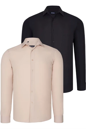 DUAL SET G726 DEWBERRY MENS SHIRTS-BLACK-BEIGE