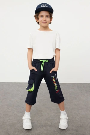 Trendyol Navy Blue Boy Printed Capri Length Knitted Shorts