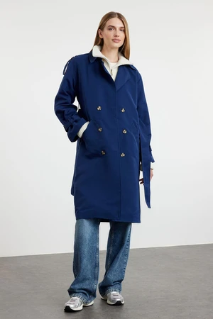 Trendyol Dark Navy Blue Oversize Belted Trench Coat