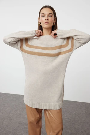 Trendyol Stone Double Striped Knitwear Sweater