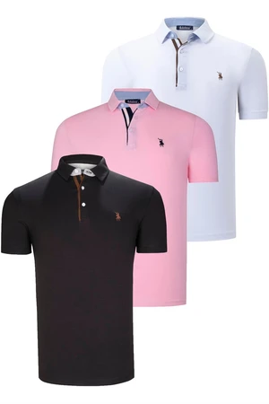 TRIPLE SET T8582 DEWBERRY MENS T-SHIRT-BLACK-WHITE-PINK