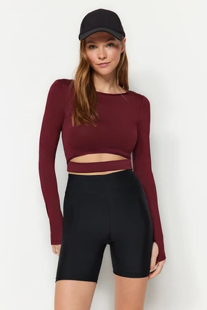 Trendyol Burgundy Crop Window/Cut Out and Thumb Hole Detail Knitted Sports Top/Blouse