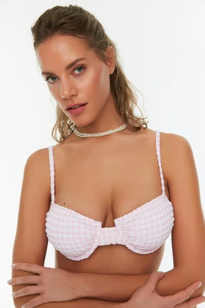 Trendyol Powder Gingham Textured Bikini Top