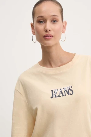 Bavlnené tričko Guess Jeans dámske, béžová farba, W4YI07 K8HM0