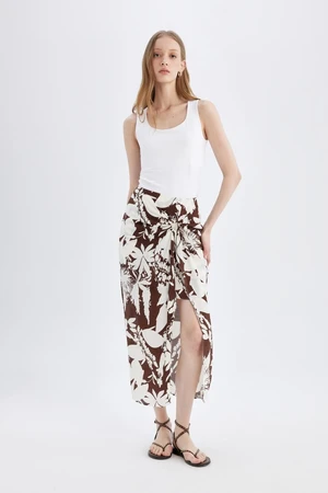 DEFACTO Patterned Normal Waist Viscose Slit Maxi Skirt