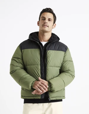 Black and green men's quilted winter jacket Celio Cutrek