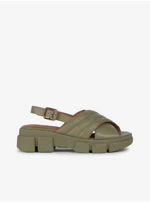 Green women's leather sandals on the Geox platform