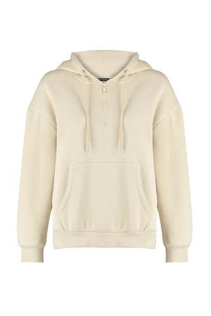 Trendyol Stone Thick Fleece Interior Hood and Zipper Basic Oversized Knitted Sweatshirt