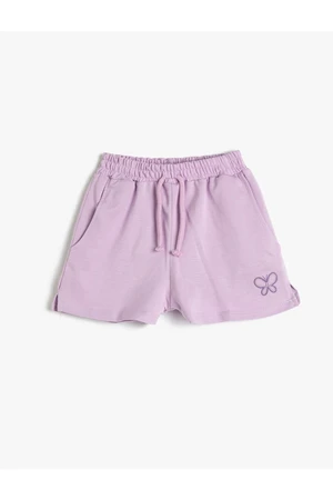 Koton Shorts with Tie Waist Elastic Pocket, Butterfly Print Detailed.