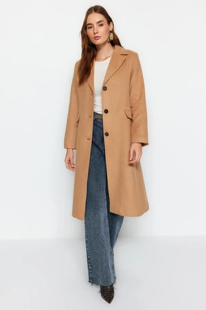 Trendyol Beige Premium Oversize Wide Cut Wool Stuffed Coat