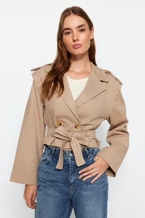 Trendyol Mink Oversize Wide Cut Short Trench Coat with a Belt