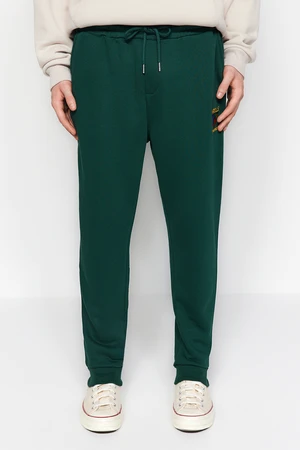 Trendyol Men's Green Regular/Regular Fit Geometric-Texture Embroidered Drawstring Elastic Leg Sweatpants.