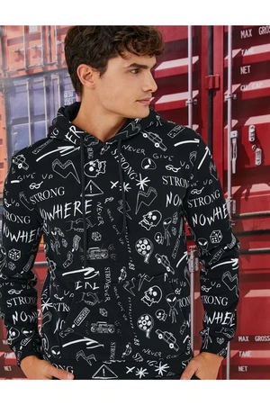 Koton Printed Hoodie and Sweatshirt with Pocket Detail.