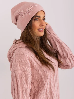 Dusty pink knitted hat with cashmere