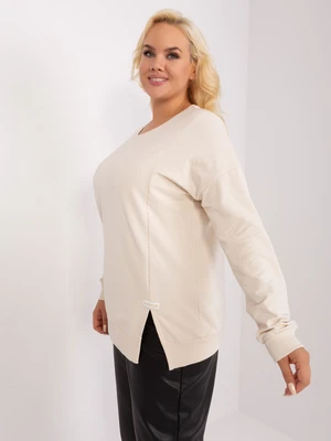 Light beige women's plus size blouse with a round neckline