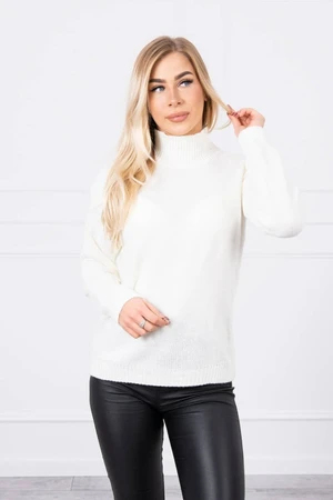 ecru sweater with high neckline