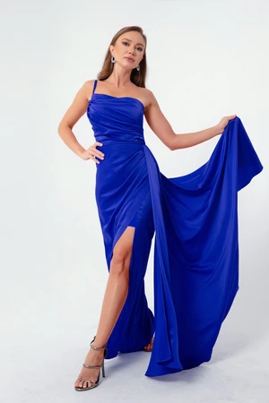 Lafaba Women's Sax One-Shoulder Satin Evening & Prom Dress