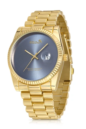 Polo Air Men's Wristwatch with Calendar Feature Gold-Navy Blue Color