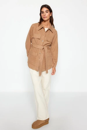 Trendyol Beige Belted Cachet Jacket Coat