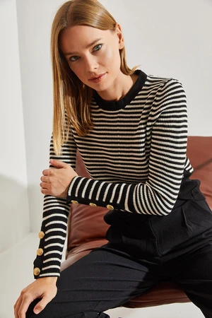 Bianco Lucci Women's Striped Knitwear Sweater with Buttons