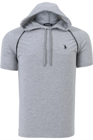 T8570 DEWBERRY HOODED MENS T-SHIRT-PLAIN GREY