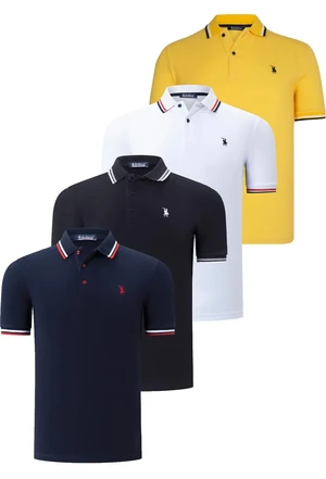 QUAD SET T8594 DEWBERRY MENS T-SHIRT-BLACK-WHITE-NAVY BLUE-YELLOW