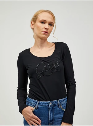 Black Ladies Long Sleeve T-Shirt Guess Bryanna - Women