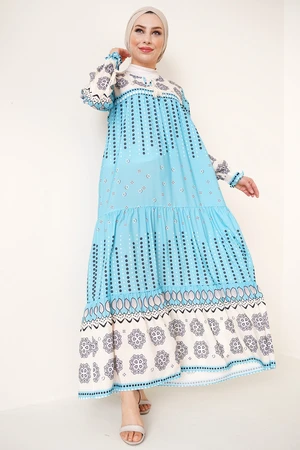 Bigdart 2175 Patterned Hijab Dress - Light Blue