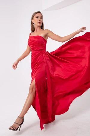 Lafaba Women's Red One-Shoulder Satin Evening Dress & Prom Dress